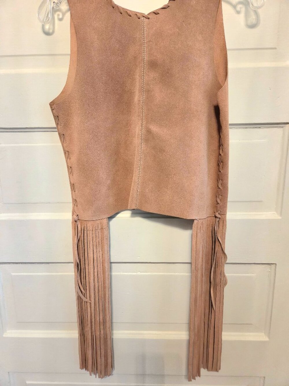 Mauve Suede Leather Fringe Vest S/M